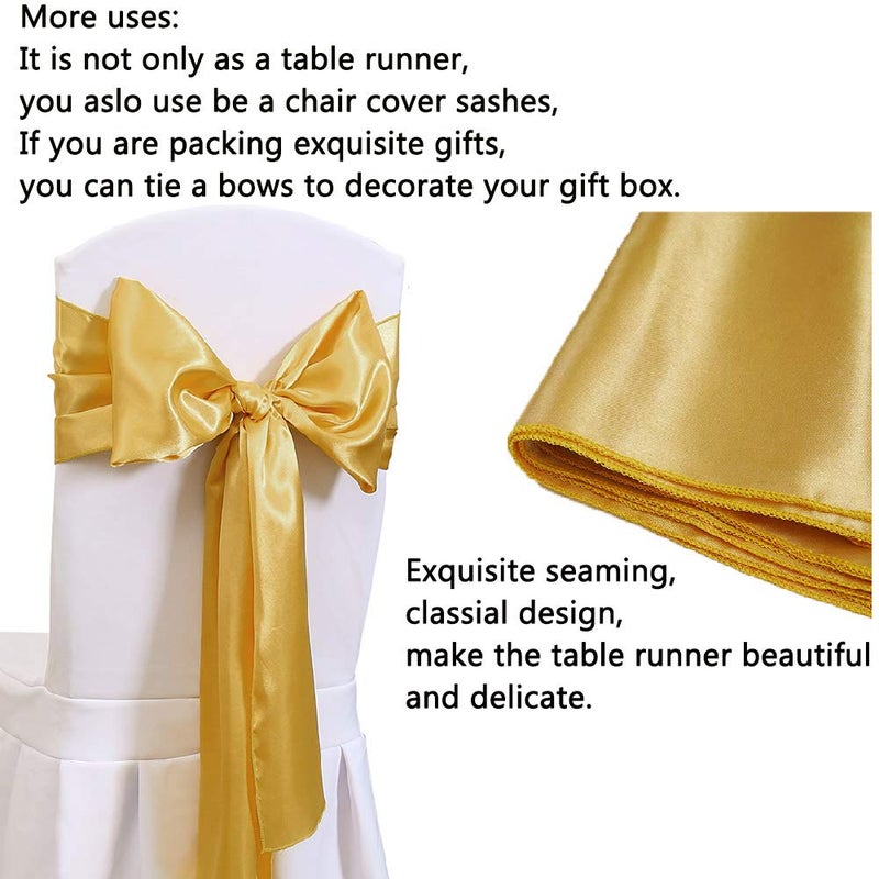 B.Cool Set of 5 Satin Table Runners Gold 12x108 inch Table Runner for Party Wedding Reception Banquet Decoration Bright Silk Smooth Fabric Party Chair Sashes - Image 2